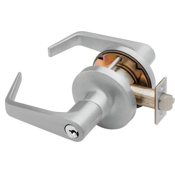 Grade 1 Office Cylindrical Lock, Key in Lever Cylinder, Dane Lever, Standard Rose, Satin Chrome Fini